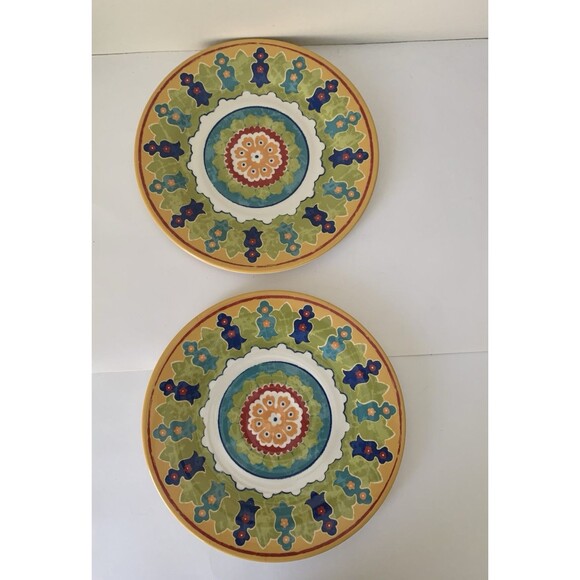 2 Better Homes and Gardens Melamine Dinner Plates Green Blue Yellow Red 10.5” - Picture 2 of 8